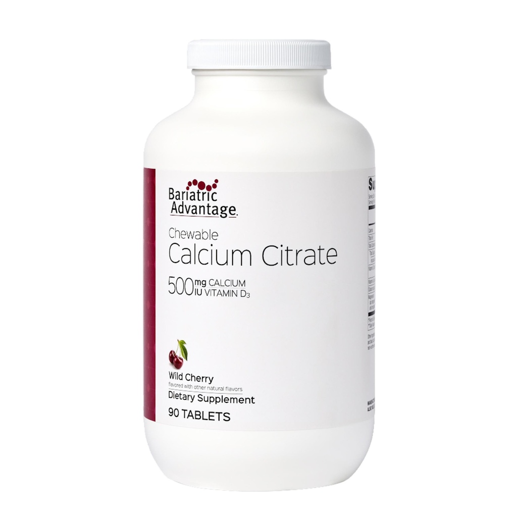 Bariatric Advantage Calcium 配有维生素D3的500mg化学外科病人,包括胃旁塞和袖口胃切除术,低糖-野生樱桃火焰,90个计数