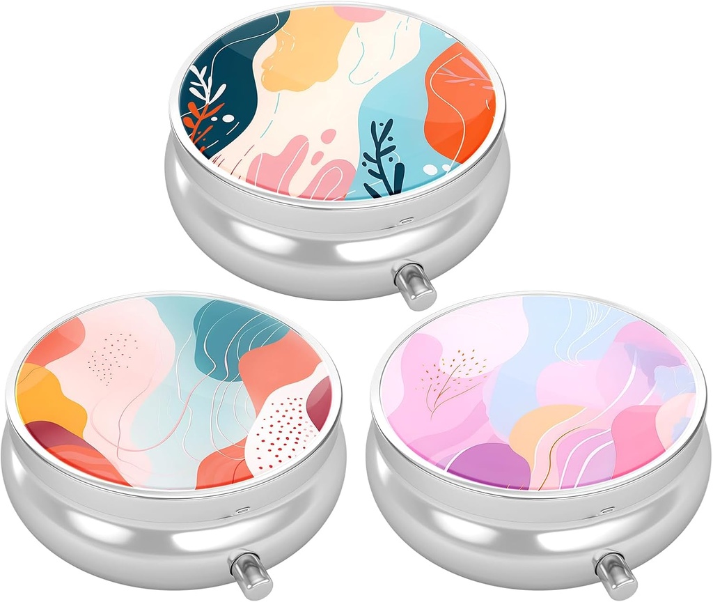 3 Pack Pill Box, Purse & Pocket小药箱,Cute Travel Medicine 组织者,便携式药品容器持有者持有维生素,药品,鱼油和补充品,艺术样式模式