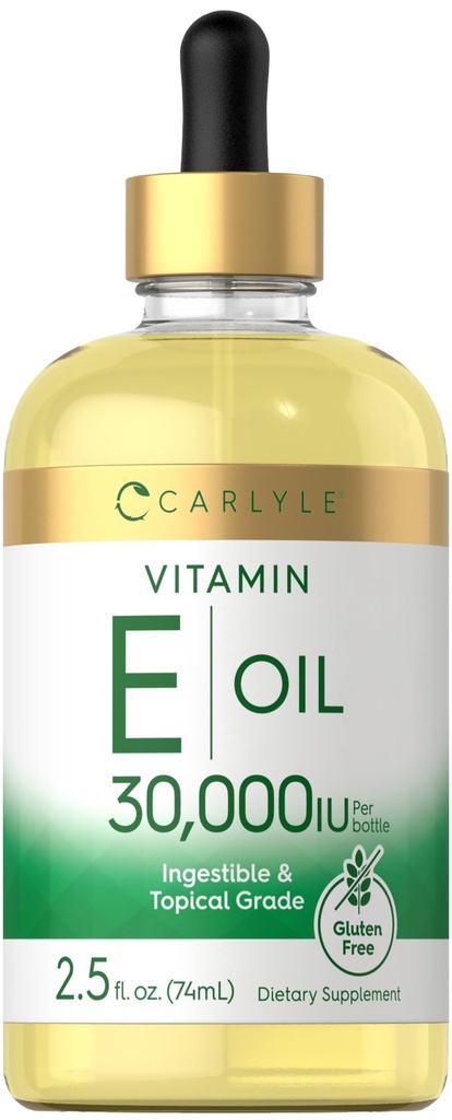 Carlyle Vitamin E Oil → 30,000 IU → 2.5 fl oz → 2.5 不可选用和专题级 → 为皮质 → 蔬菜 → 非GMO , Gluten 免费补充