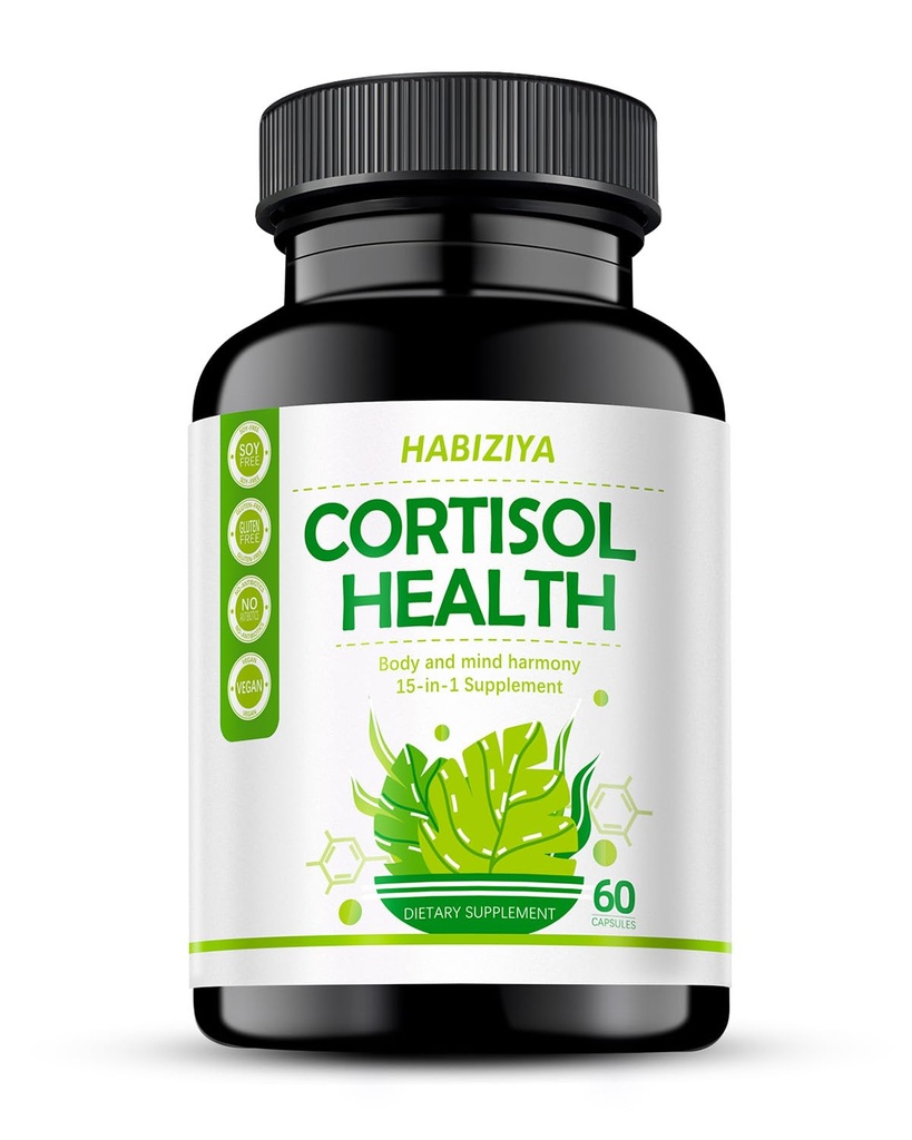 Cortisol 男女肾上腺辅助剂,与Ashwagandha、Rhodiola Rosea、Holy Basil、Mood & Sleep 辅助剂 -- -- 非GMO、Vegan Capsules(60个伯爵)