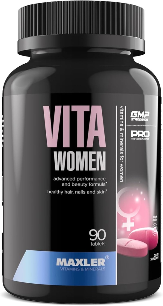 Maxler Vita Women Premium Pultium for Women - 女性补充剂 - 毛皮和直肠维生素 A B C D E K, Omega-3, Biotin, 抗氧化剂,酶 - 90片