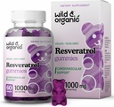Wild & Organic Resveratrol Gummys 1000mg - 抗氧化剂,脑,免疫支持的转录Resveratrol补充剂 - 60 Vegan,非GMO 抗氧化剂 Gummys