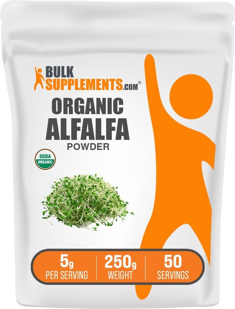 Bulk Assupports.com 有机阿尔法尔法草粉 - 阿尔法尔法补充剂,绿色超级食品粉 - Vegan & Gluten Free, 5g per service, 250g (8.8 oz) (Pack of 1).