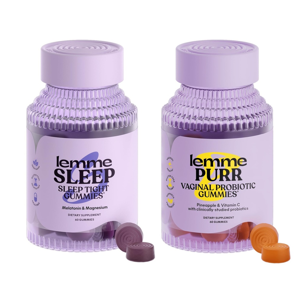 Lemme Sleep & Purr Bundle - Sleep Gummys,一个无毒品的夜间援助 & Purr Varinal Probiotic Gummys for Women - Gluten Free, Gelatin Free, Non-GMO - 60 Counter Each