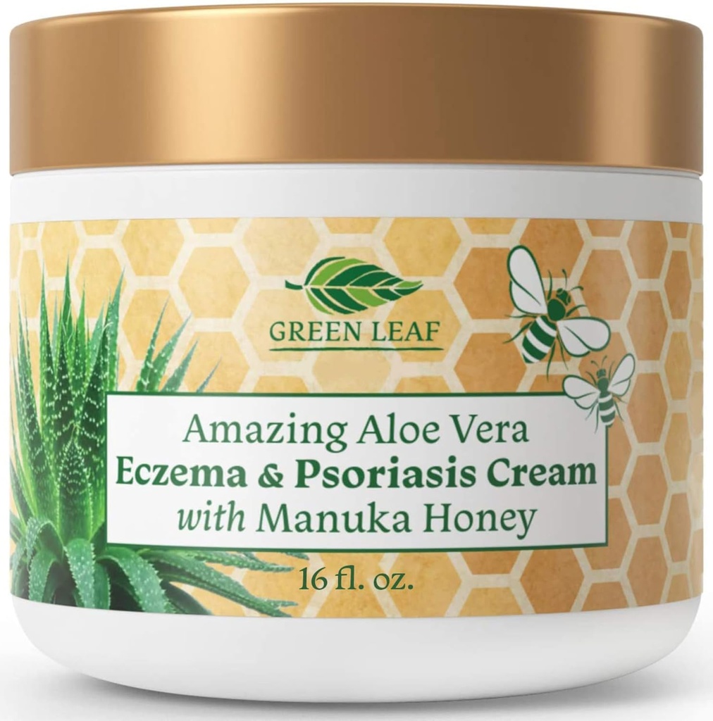 Manuka Honey Eczema Cream 摩擦Lotion for Psoriasis Relief - 痒痒,干皮肤拉什膏剂 - 皮肤苏打摩擦器 婴幼儿和成人 - 高强度身体和面部Cream 16oz