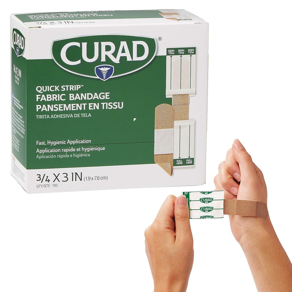 CURAD 快速脱衣布料 带有快速应用的固态固态带, 3/4"×3", 100盒