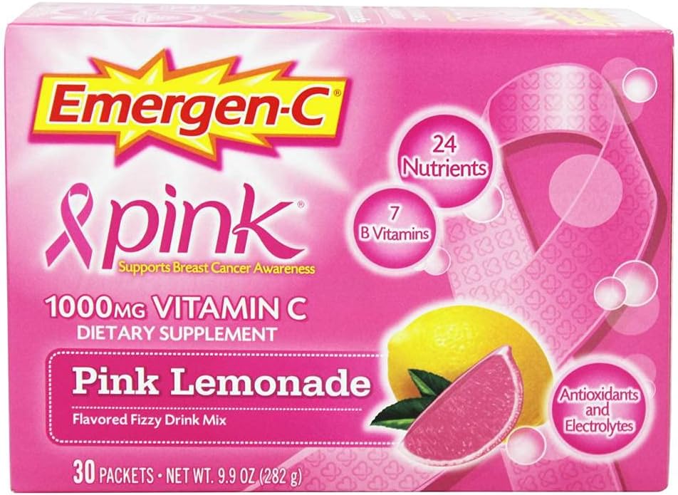 Emergen-C 1000mg 维他命C粉用于每日免疫支持咖啡因 免费维他命C 配有锌和曼干内塞,B维他命和电解质,超级橙色火焰 - 30个计数