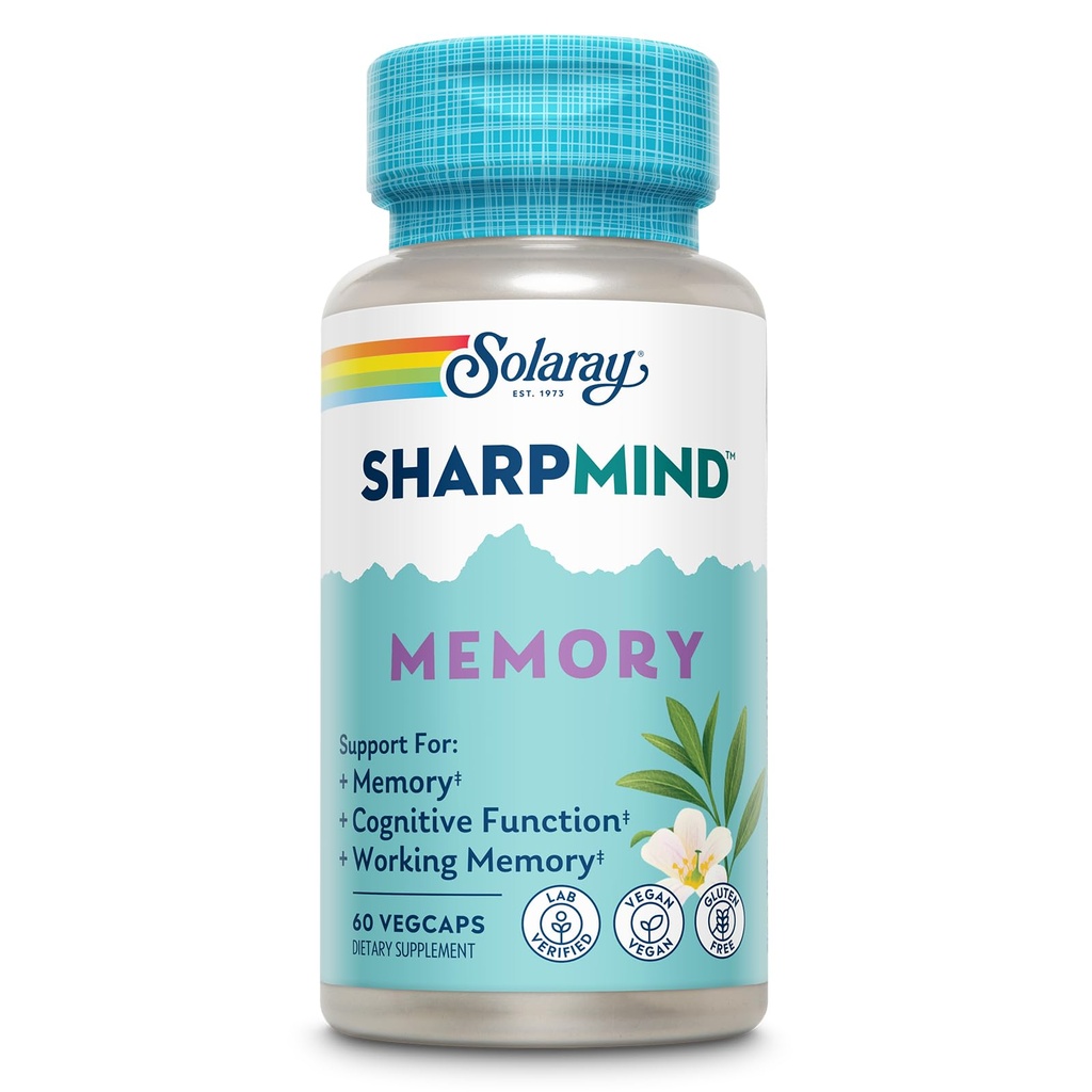 SOLARAY SharpMind 记忆公式 - 记忆和焦点的大脑补充 - Cognivia, Gotu Kola & Chaga 蘑菇补充 - Ginkgo Biloba 替代品 - 60天保证 - 30名服务员,60名Veg Caps