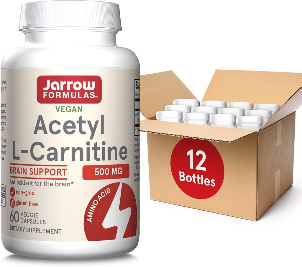 Jarrow 配方 乙酰L-Carnitine 500毫克,膳食补充剂,氨基酸对脑健康和抗氧化剂的支持,60 Veggie Capsules,60天供应(12包)