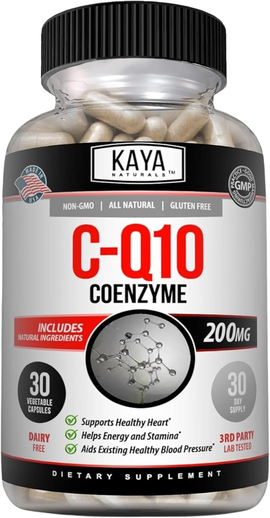 Kaya Naturals - CoQ10 动力抗氧化剂补充剂 - 心脏健康和免疫功能中的艾滋病 - 恢复日常细胞和能源生产 - 30 Veggie Capsules Co-Q10