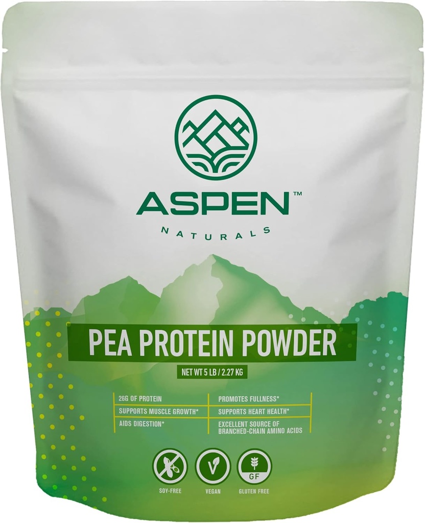 Aspens Naturals Pea蛋白粉5Lb – 肌肉生长,消化,饱和和和心脏健康支持 → 不受欢迎,基于植物,Soy & Gluten - Free, Non-GMO, Vegan, Keto & Low Carb → 26g of Protein