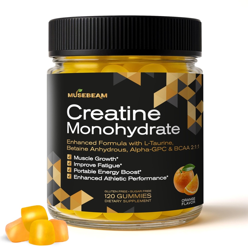 Creatine Monohydrate 5000mg Supplement Gummys - 带有L-Tourine Betaine Anhydrous Alpha-GPC BCA 2:1:1 - 男子无糖葡萄糖 女子无糖葡萄糖