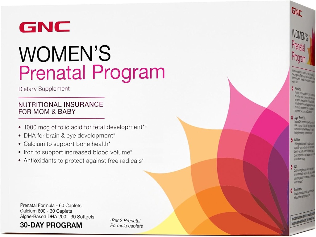 GNC 妇女产前方案、每日补充系统、支持用锌和铁满足胎儿需要的婴儿健康发展、有针对性的产前和怀孕必需品,30包