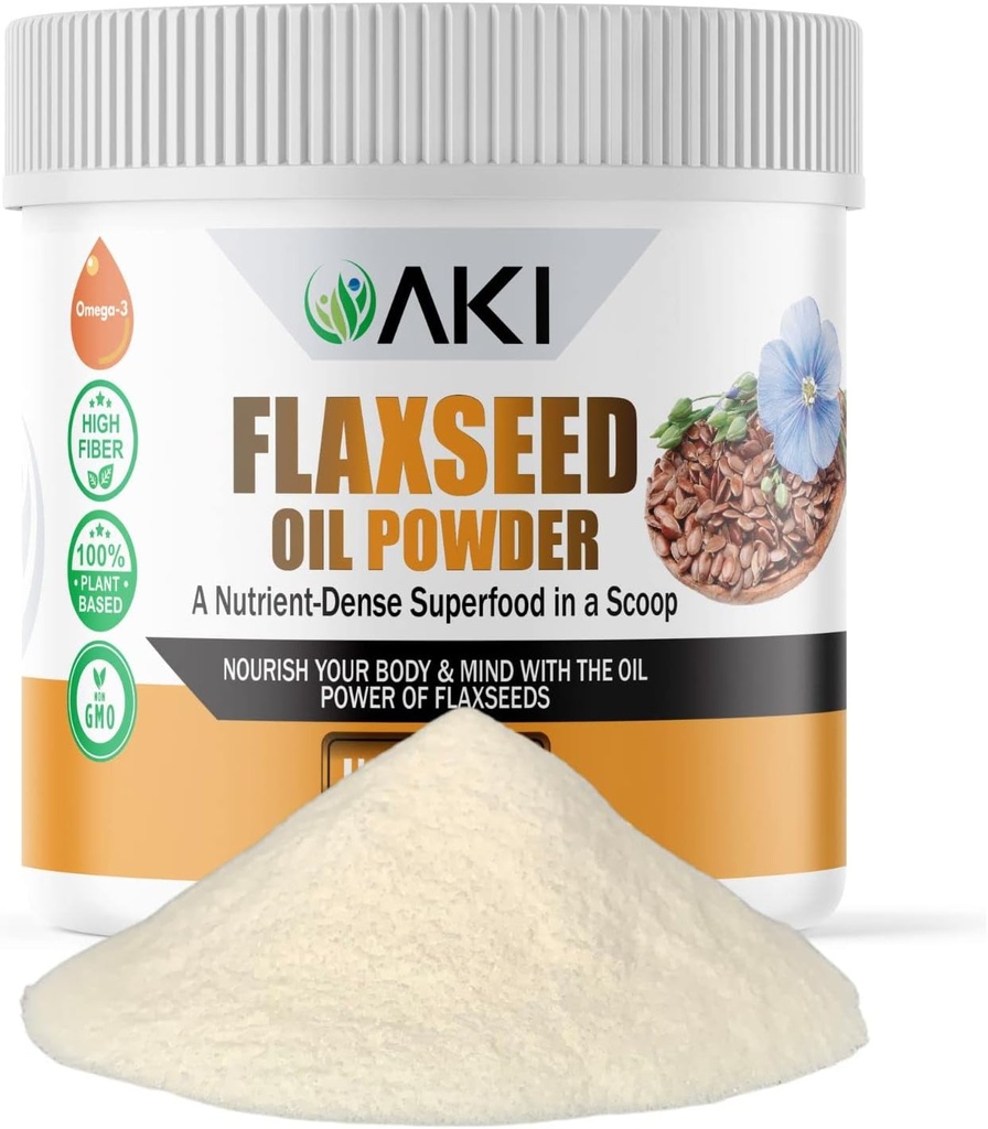 AKI Flaxseed Oil Power - 包装了类似欧米茄-3脂肪酸,纤维,和利格南- 不含人工添加剂,用理想质量成份制造(5.30oz/150g)