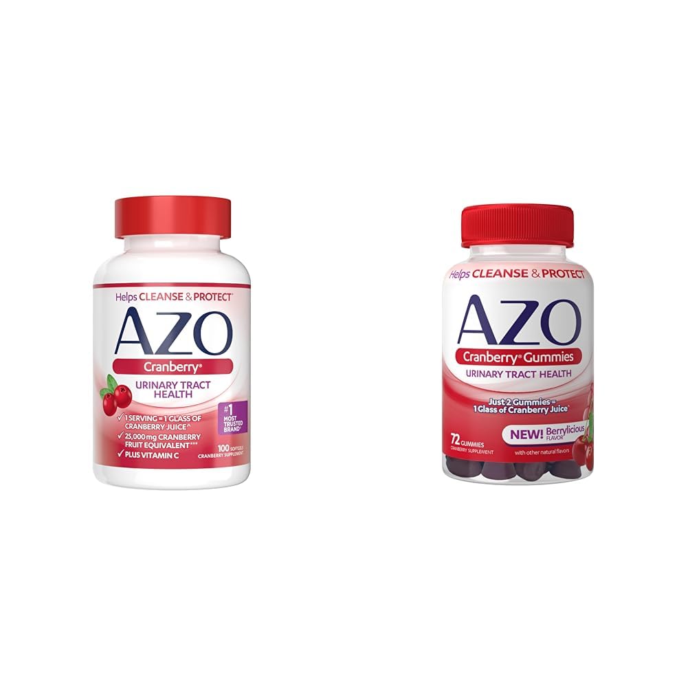 AZO Cranberry Urinary Tract 健康补充软胶和古米, 1软胶/古米=1 玻璃 Cranberry 汁,无糖,非GMO, 100软胶和72 古米