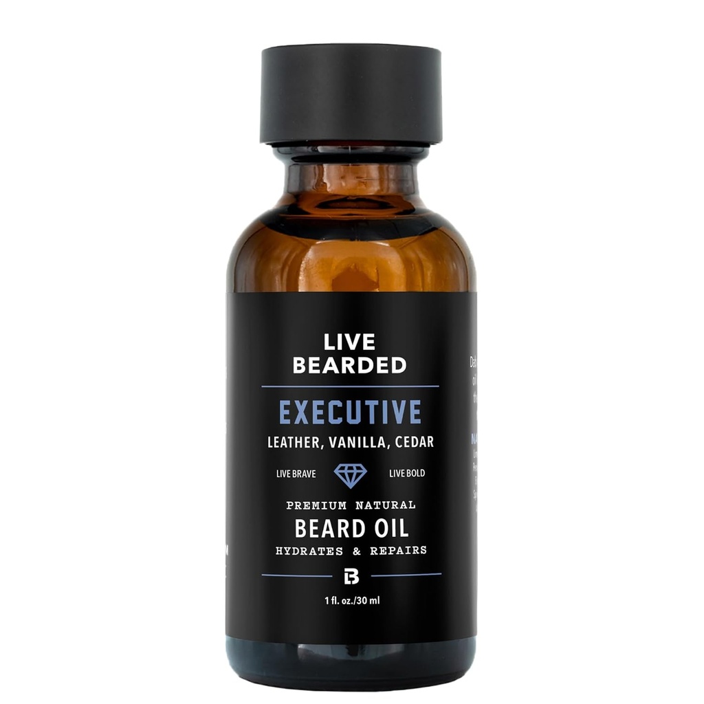 (原始内容存档于2018-03-05). Live Bearded Beard Oil, 1 fl oz - Premium All-Natural Jojoba - Made in the USA - 干燥男性的头发和皮肤护理, Flaky Patches - Executive Scent - Cedar, Vanilla