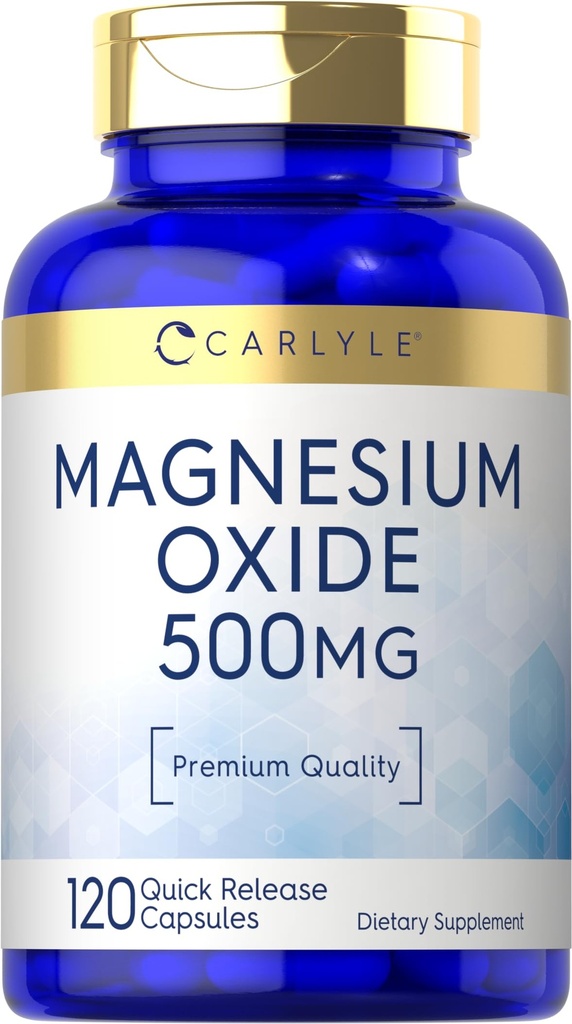 Carlyle Magnesium Oxide 500mg → 120 Capsules → Premium Quality → 非 GMO 和 Gluten 免费补编
