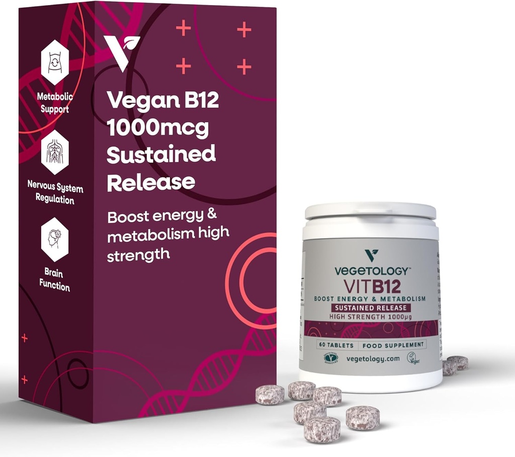 维生素B12 补充剂 – Vegan B12 支持能源的维生素B12 – VIT B12 所有年龄的维生素补充剂 B12 1000 Mcg(60 Tabs)