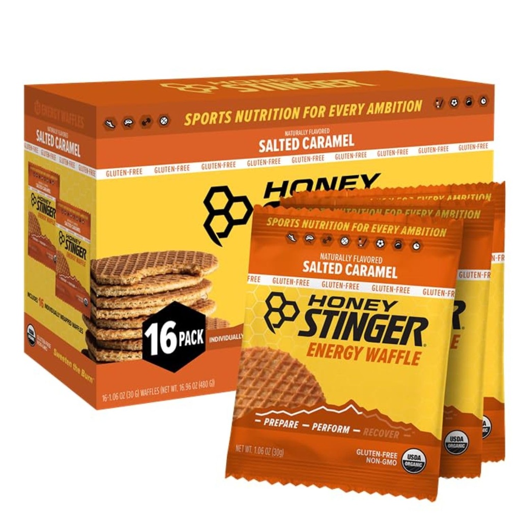 Honey Stinger Organization Gluten Free Salted Caramel Waffle, Energy Stroopwafel for 锻炼,耐力和性能 家庭健身运动营养,工作前和工作后,16 Wafles盒,16.96 Oz