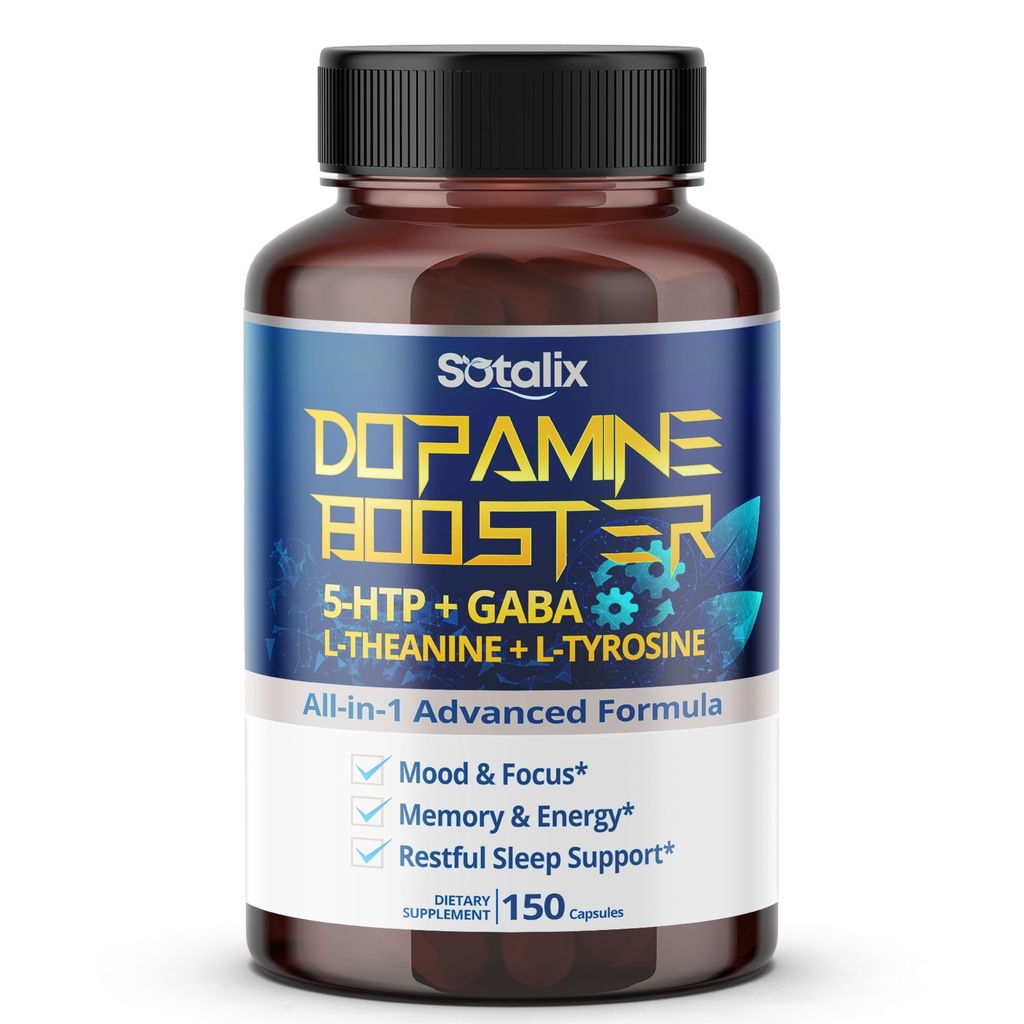 5-HTP + GABA 配L-Theanine + L-Tyrosine - Mood & Focus,记忆与能源,休息支持 - 美国制造与测试(150天供应(一包))