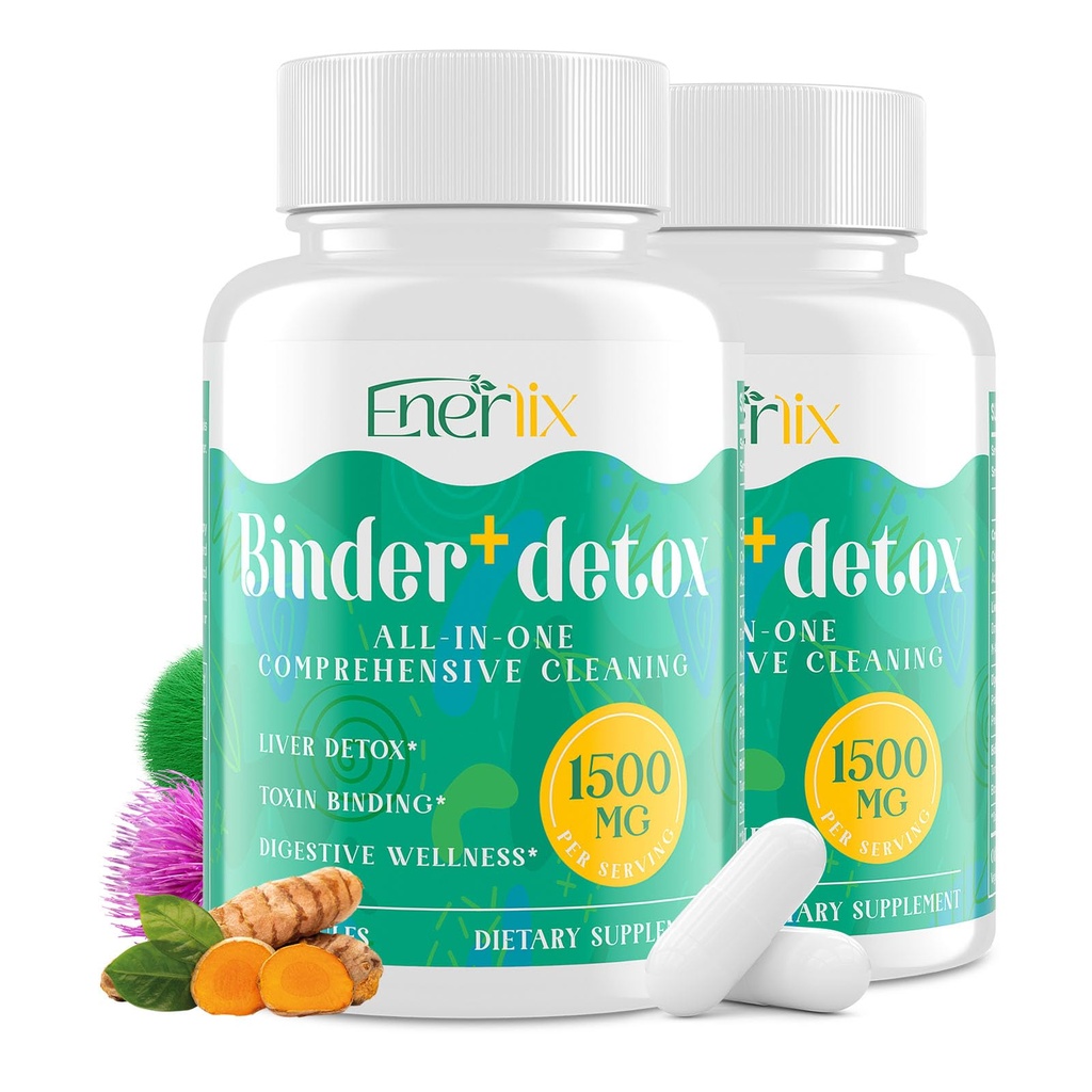 15-in-1 Detox Binder, 激活的碳化物, Zeolite & Bentonite Clay, Chlorella, 1500 MG Detox 补充最大吸附剂, Liver Gut Det Detox Cleanse, 180 Vegan Capsules