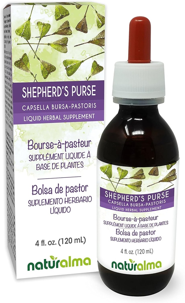 Naturalma Shepherd's Purse (Capsella Bursa-pastoris) 草药无酒精丁香 - 4 fl oz 液体滴水提取 - 草药补充 - 维加恩