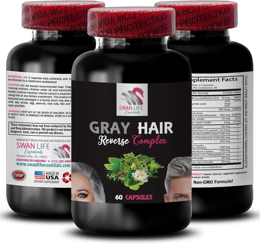 生物素,增强色素 - GRAY hair ReVERSE - 恢复活力,发型护理溶液,更新发色,恢复色素,改善发色,降低发色,活力发色 1Bot 60Caps