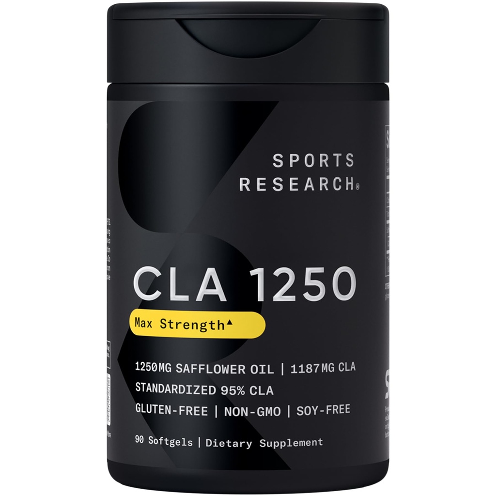 体育研究 CLA - 1 250 mg 与 积极交配的 Linoleic Acid for Men and Women QQ 非GMO, Soy & Gluten Free - 95% (90软胶)