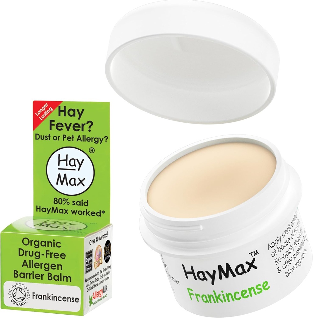 HayMax Allergen Bulm - Frankincense 0.17 fl z - 有机、天然和非醉海 Hay Fever & Alergy Relief Balm - Blocks Pollen & Allergen Parts - 成人、儿童和孕妇的伟大