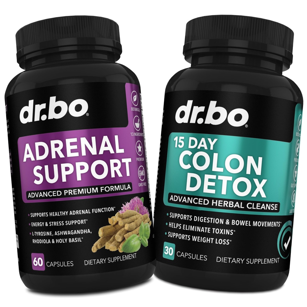 DR. BO Adrenal Support & Colon Cleanse Supposes - Adrenal Fatigue Supposed with Ashwagandha & L Tyrosine - 15天肠道清洁药 支持鲍尔运动和古特胃清洁