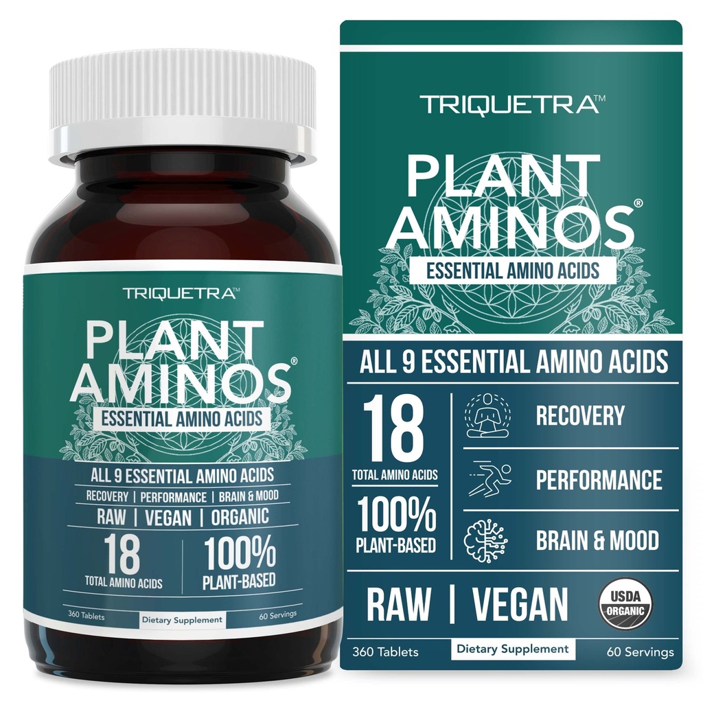 植物氨基有机基本氨酸补充剂(EAAs)和BCAA - 100% 植物原料,Vegan - 全部9种基本氨基酸,含18种氨基酸(360片)