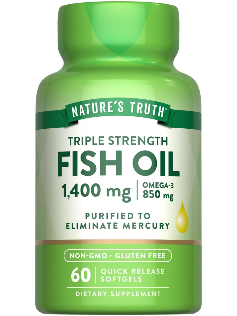 (原始内容存档于2017-12-03). Nature's Truth Trimple Trong Fish Oil Softgels | 1400 mg | 60 Counter | Active Omega 3| Non-GMO & Gluten Free Supplement.
