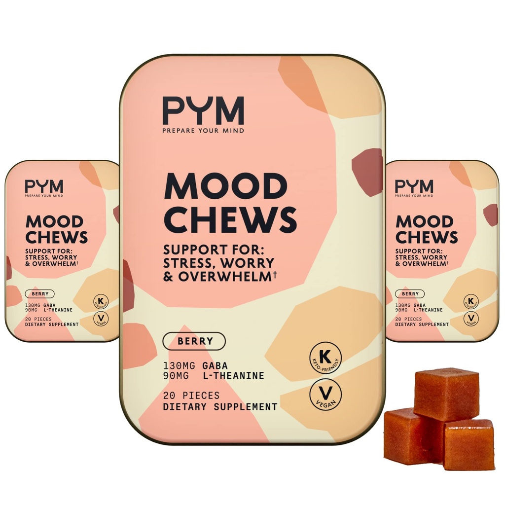 PYM Berry Mood Chews 支持压力,忧患与过度,60 Counter QQ 130mg GABA,90mg L-Theanine QQ Vegan,Non-GMO,Gluten-Free,没有添加糖 QQ全自然 Mood 平衡补充在美国制作
