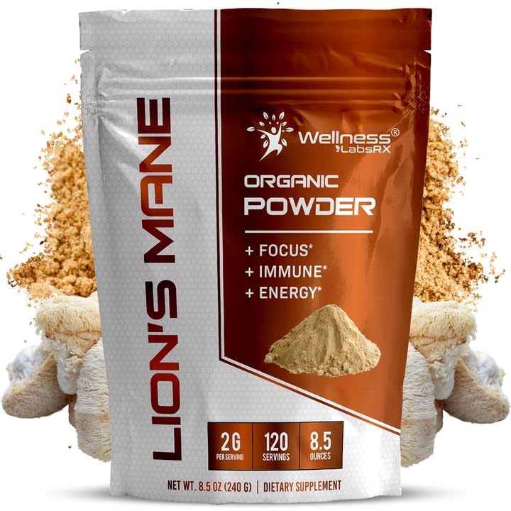 wellNESS LABSRX Lions Mane Powder,蘑菇增刊 - 2000mg - Lions Mane增刊 - Lion's Mane Mushround Brain增刊 记忆与焦点,免疫支持与健康 - 120服务
