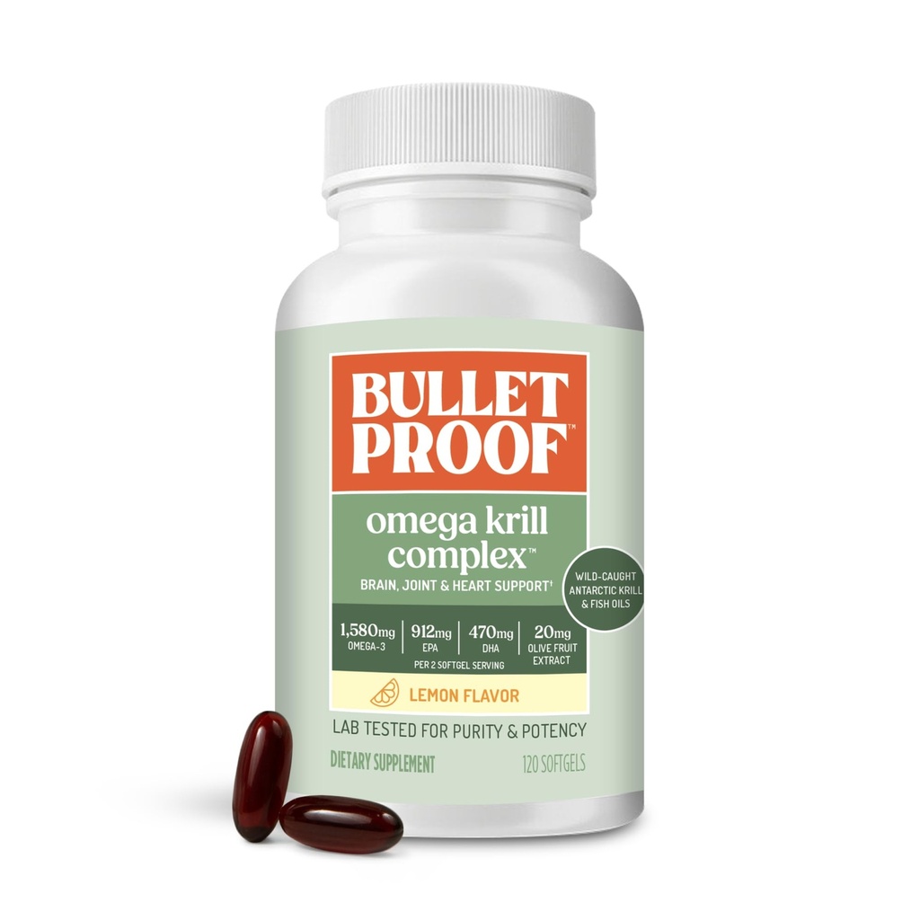 防弹柠檬味Omega Krill Complex Softgels,120 Counter,鱼油补充剂,促进大脑和心脏健康