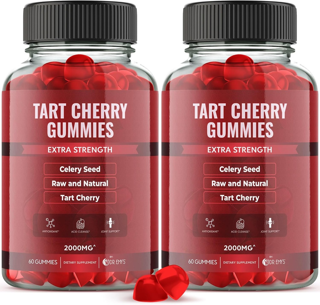 Emy博士的Tart Cherry提取器 2,000 mg * Gummy Supplement + Celery 种子提取器 400 mg *, Raw & Natural – Non-GMO - Gluten and Gelatin Free Vegan, 联合舒适酸清洁剂