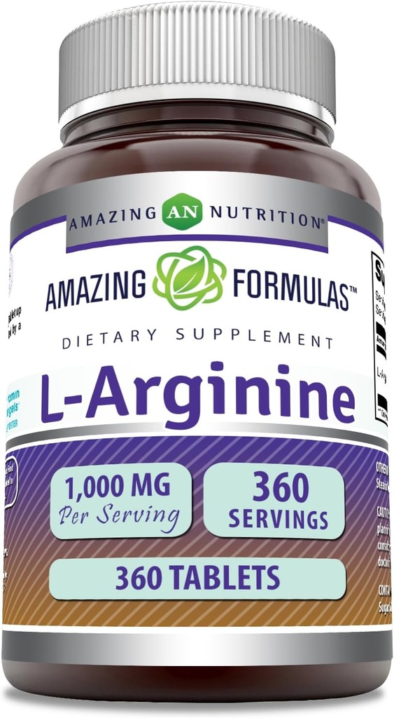 神奇的L-Arginine配方 – 1000 Mg Pervice – 平板电脑 – 女性和男性的氨酸配方 非GMO – Gluten Free – 在美国制造(360个计数)