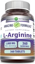 神奇的L-Arginine配方 – 1000 Mg Pervice – 平板电脑 – 女性和男性的氨酸配方 非GMO – Gluten Free – 在美国制造(360个计数)