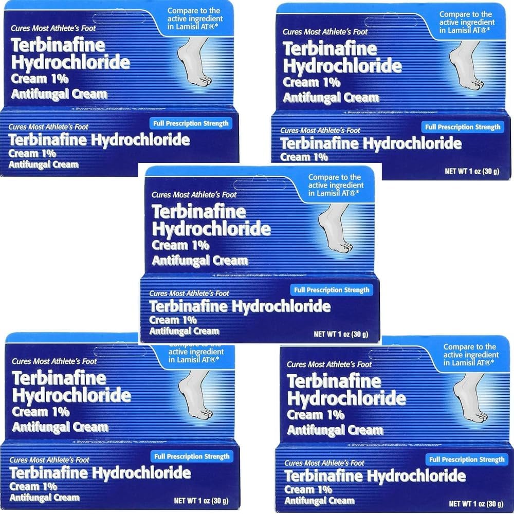 Terbinafine 氢氯化物 1%,用于1周运动员脚部处理抗Fungal Cream 快速症状救治与预防重现 1 oz.(30 g) 5 Pack.