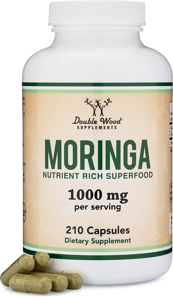 DWS 有机莫林加 Capsules 1000mg - 能源与免疫支持纯莫林加粉 - 抗氧化剂、基本维生素和氨基酸中的绿色超级食物富集 - 105 Vegan Capsules