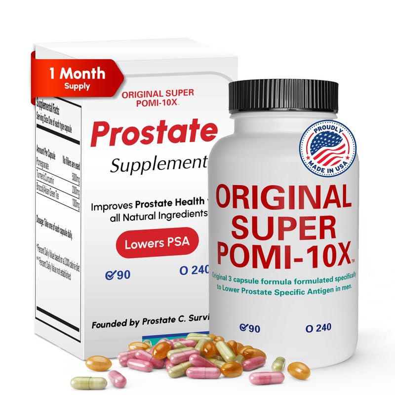 Orignal Super POMI 10X 男性前列腺健康补充剂 - 配有石榴,图尔美,和绿茶的草药配方 - 支持前列腺功能和促进尿液安慰 - 90 Counter