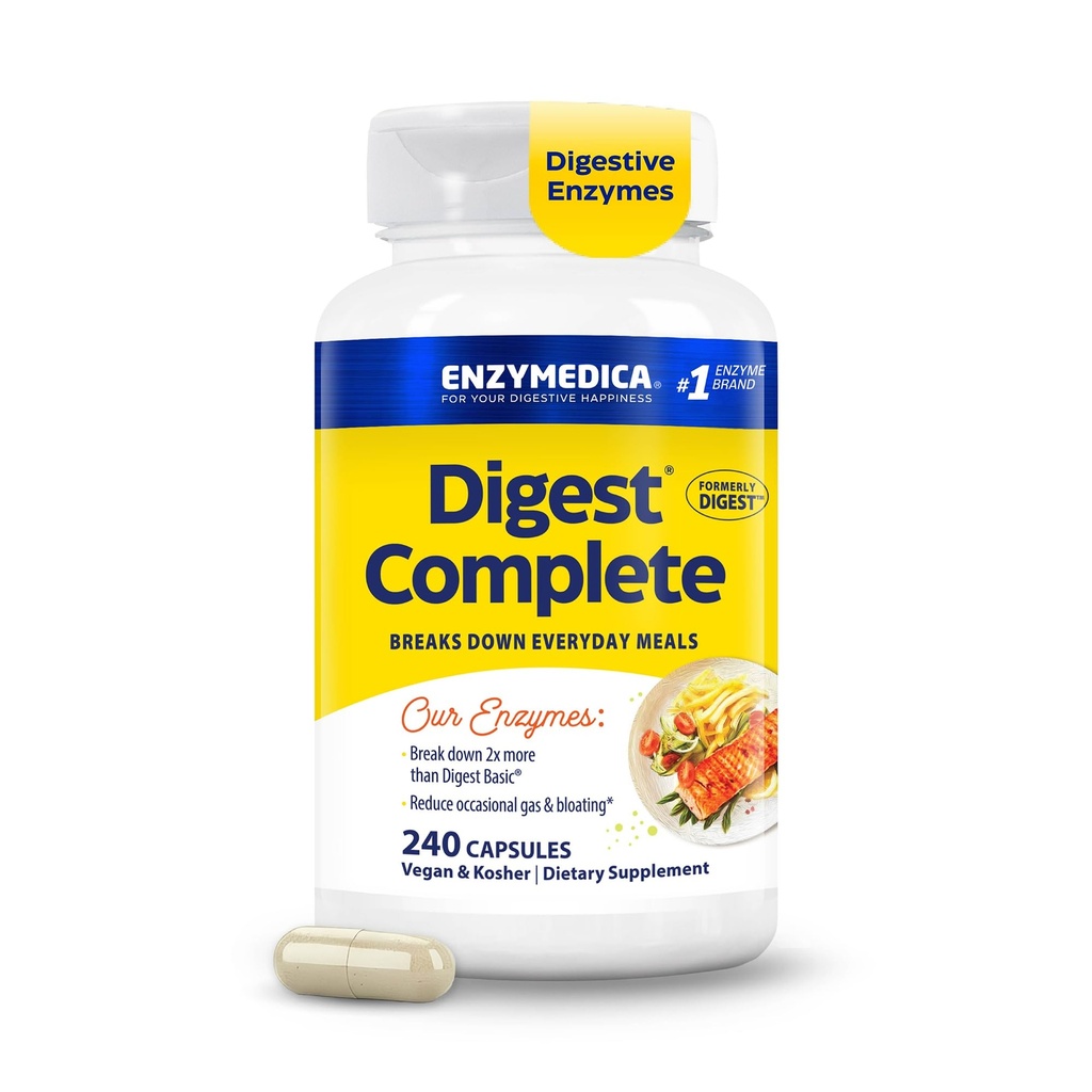 Enzymedica文摘,全程,每日消化酶,提供快速作用气体和布洛廷救济,240 Counter