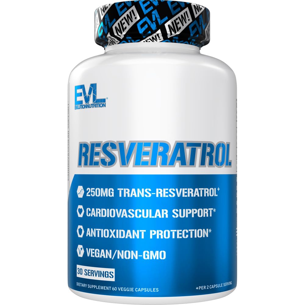 Evlution Antiging Trans Resveratrol 补充营养超抗氧化剂补充剂,配有来自Resveratrol的250mg Trans-Resveratrol 500mg 日语 Knotweed 提取剂用于免疫和心脏健康