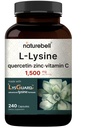NatureBell L-Lysine 1000mg Capsules + Quercetin 250mg 配有维生素C和锌,240 Counter QQ 自由形态氨基酸,L Lysine Complex QQ 免疫支持, Lip & Skin 健康补充