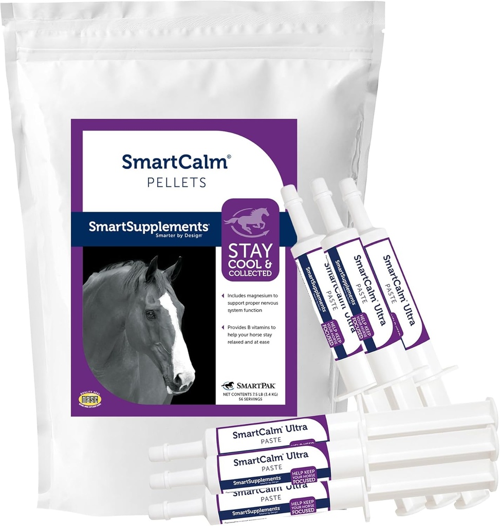 SmartEquine SmartCalm Pellets & SmartCalm Ultra Paste 6 Tubes Bundle, 马的镇静补充 QQ没有添加糖或草药,饮食 Equine 补充