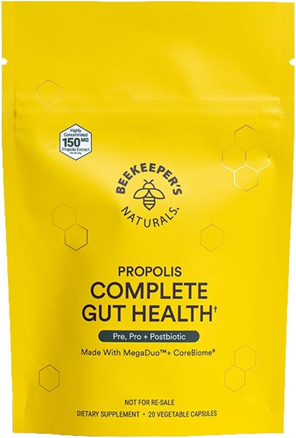 《养蜂人自然健康全书》,3-in-1 Prebiotic, Postbiotic, Probiotics for Digestive Health and Bloating Relief for Women & Men, Propolis Powered, Gluten-Free Vegan Capsules, 20ct