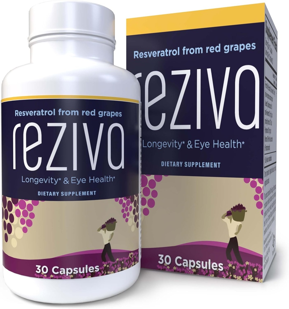 Reziva Resveratrol 补充 - Ultra highPotency & Doctor Producted - Transresveratrol 补充 - 葡萄籽 Resveratrol - 用于长寿,眼部健康以及整体健康 - 30 Veg Capsules