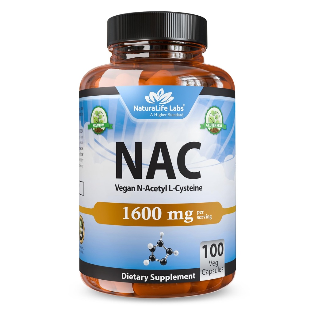 N-乙酰-L-Cysteine(NAC) 1600 mg – 100 Capsules, N-GMO & Gluten-Free