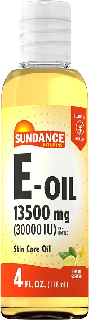 Sundance Vitamin E-Oil for Skin → 13500 mg(30000 IU) → 4 Fluid Ounces → 柠檬精 → Non-GMO 和 Gluten 免费补充