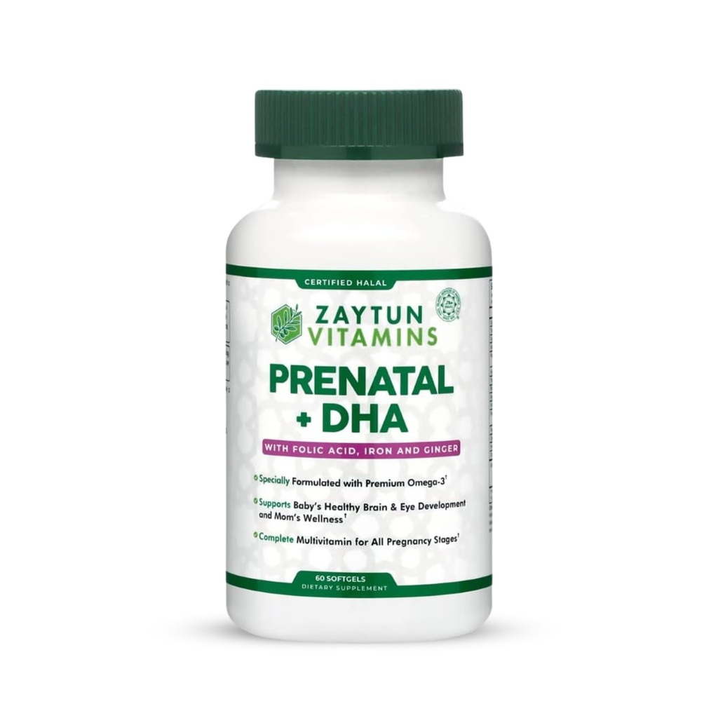 早产早产维生素+DHA, 叶酸铁, 干姜换苏打, 单一日报, 所有怀孕阶段, 无葡萄糖, 非GMO, 60软胶, 2个月供应, 美国制造, Halal维生素